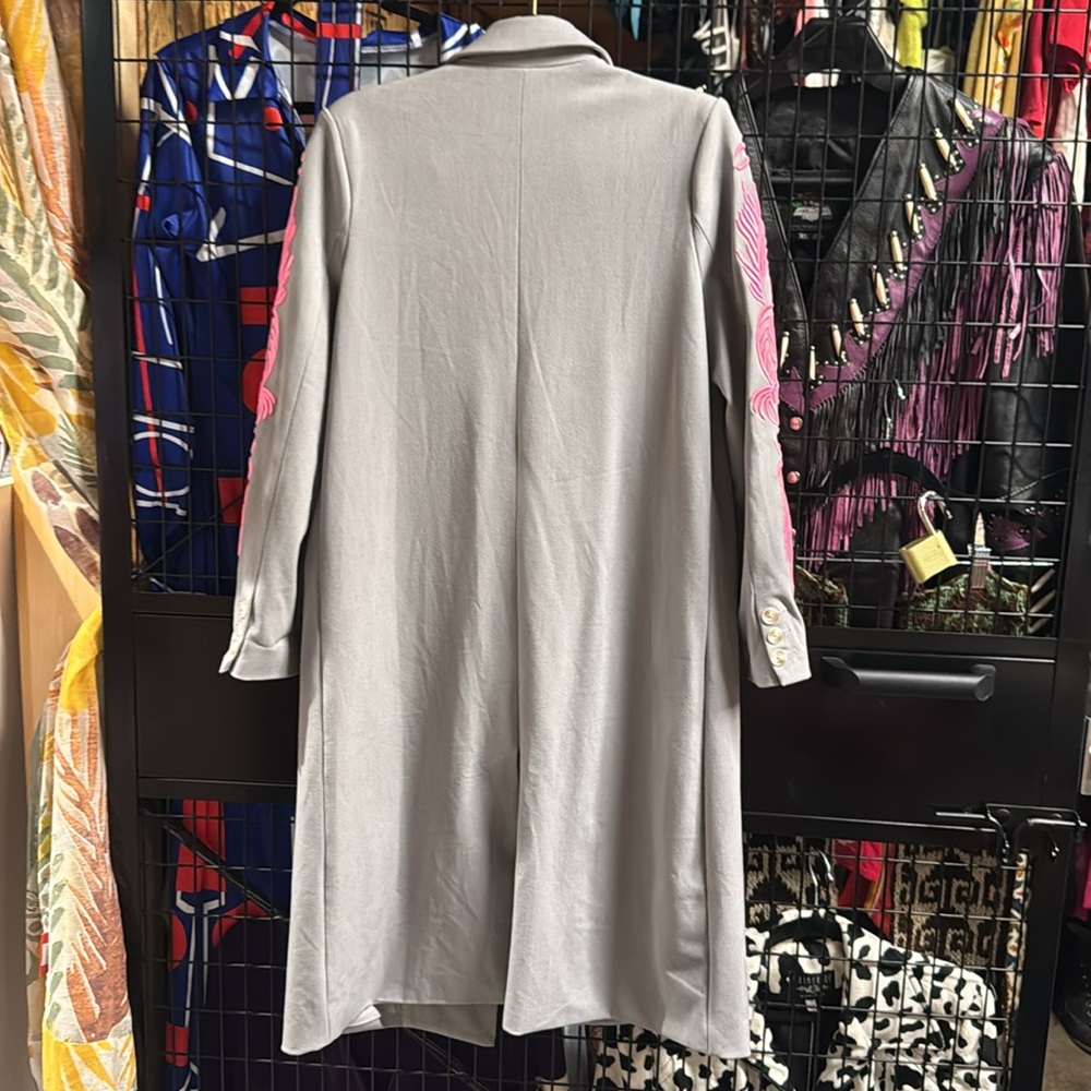 Akira Gray and Pink Embroidered Women's Trench Coat - Picture 8 of 8